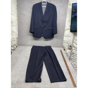 Hart Schaffner Marx Silver Trumpeter Suit Blue Striped 44r Jacket 40x28.5L Pants